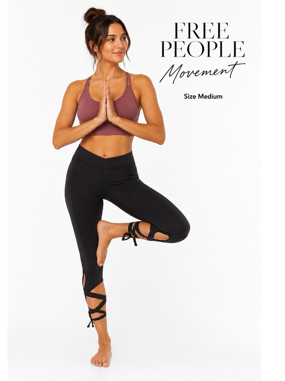FREE PEOPLE MOVEMENT Black Strappy Crop Yoga Leggings Size Medium
